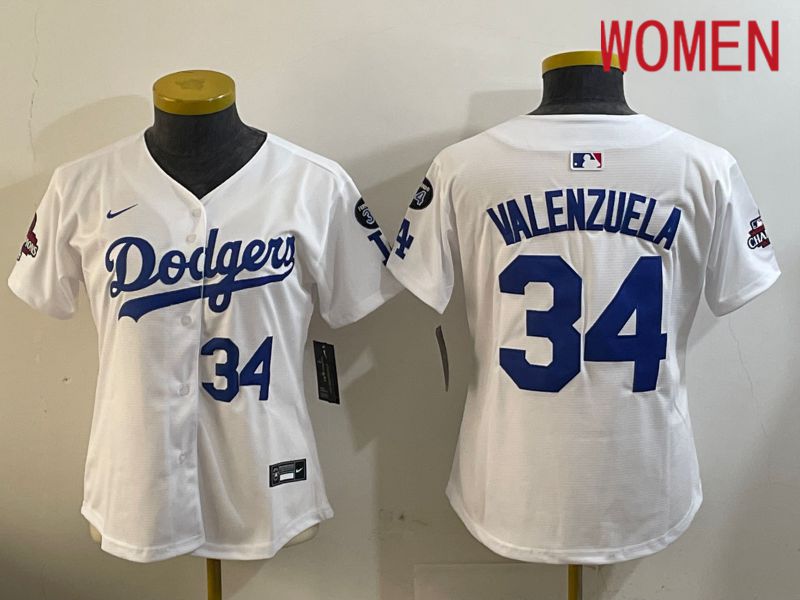 Women Los Angeles Dodgers #34 Valenzuela White Game 2024 Nike MLB Jersey style 12091->women mlb jersey->Women Jersey